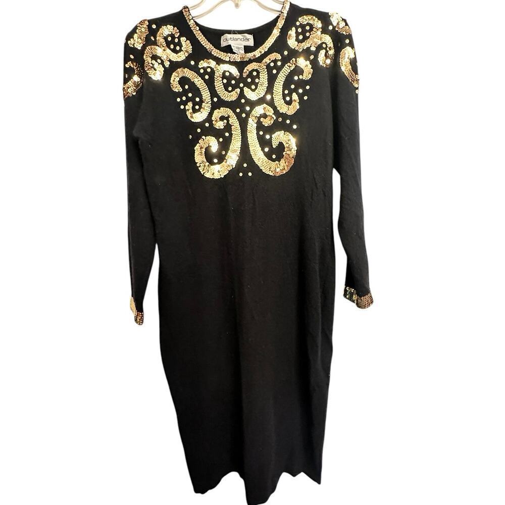 Vtg. Outlander‎ Women’s Black Gold Lambswool Angora Dress Y2K 80s 90s Whimsygoth